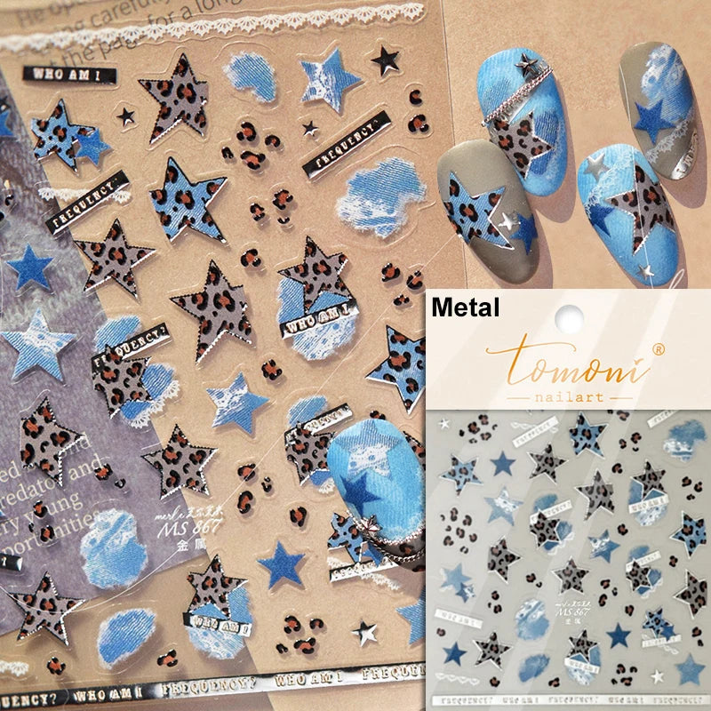 Retro Animal Print Nail Art Stickers – Gold Stars, Leopard, Zebra & Cow Print Manicure Decals