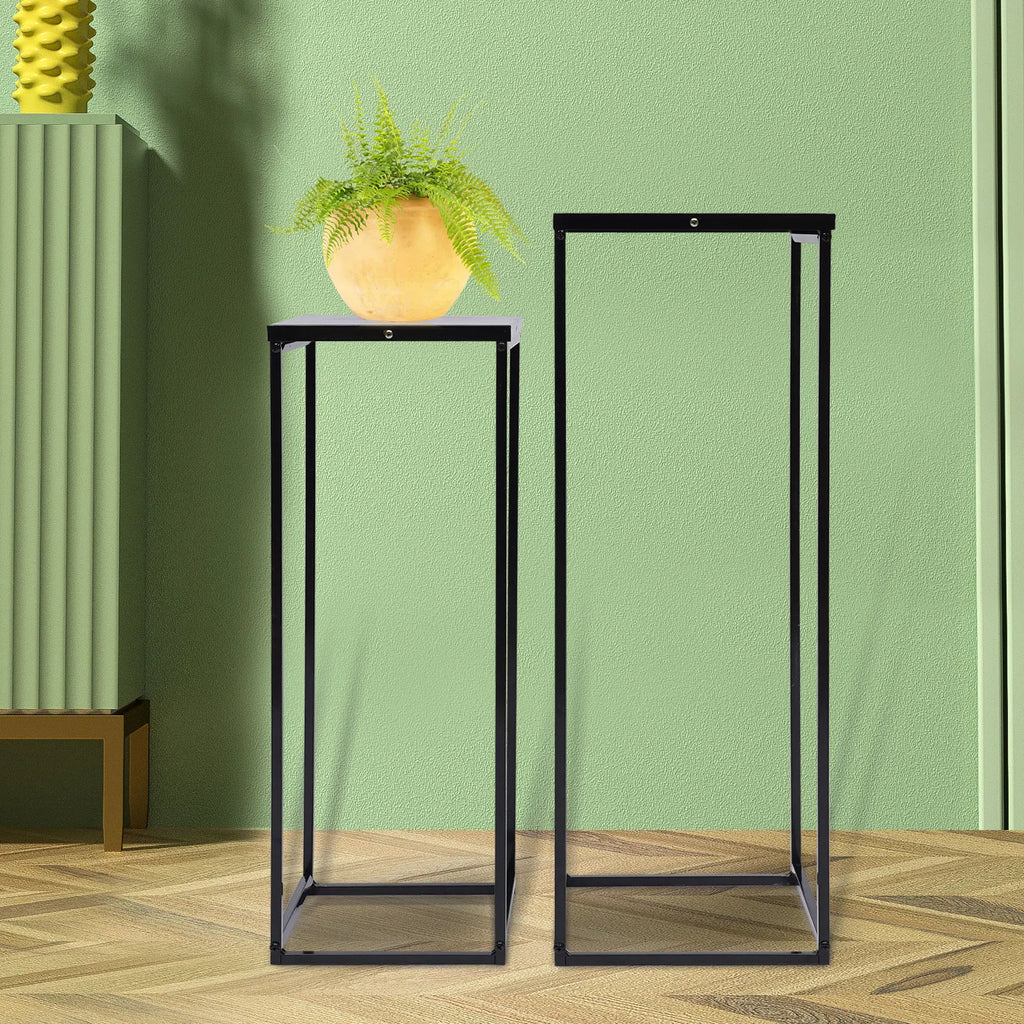 Black Metal Square Plant Stand – Set of 2, Durable Flower Holder Rack for Living Room, Patio & Garden Decor