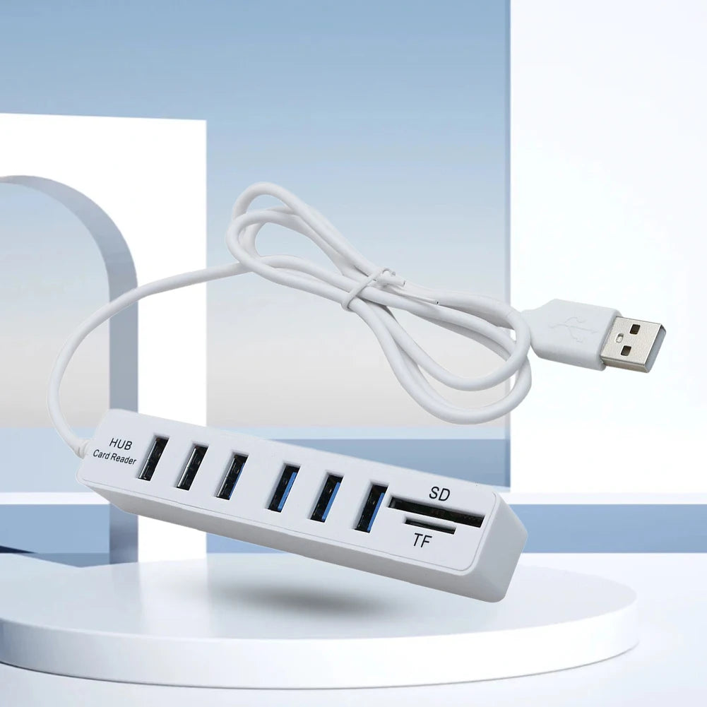 APWIKOGER 8-in-1 USB 2.0 Hub | 6 USB Ports + SD & TF Card Reader
