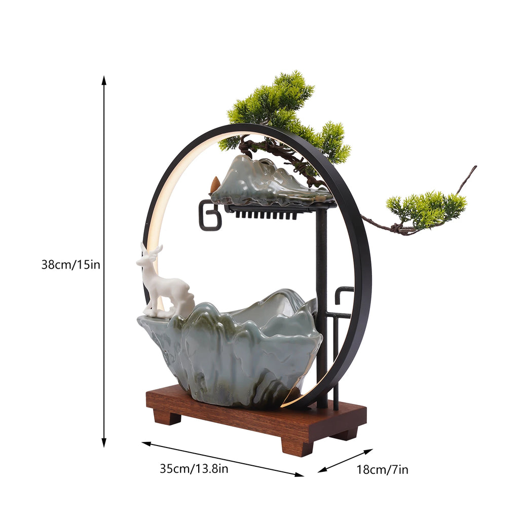 Ceramic Tabletop Fountain with Mist, LED & Deer Figurine | Indoor Zen Decor