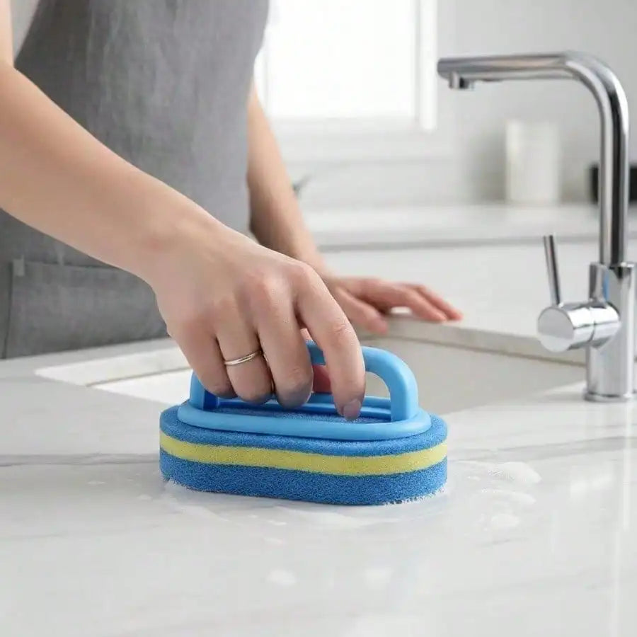 Handled Double-Layer Sponge Cleaning Brush | Tile, Kitchen & Bathroom Scrubber