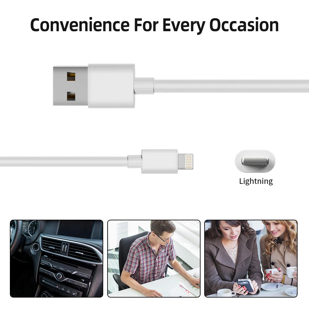 6-Pack Lightning Cables | 6ft 2.4A Fast Charging for iPhone, iPad & iPod