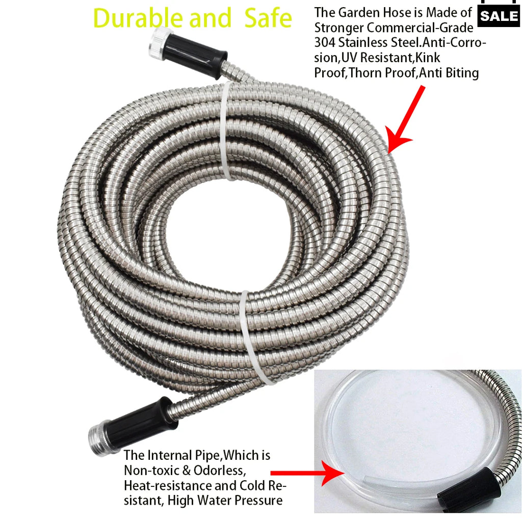 25 Ft 304 Stainless Steel Water Pipe Anti Freezing and Anti Extrusion Fit for Garden Irrigation and Home Watering