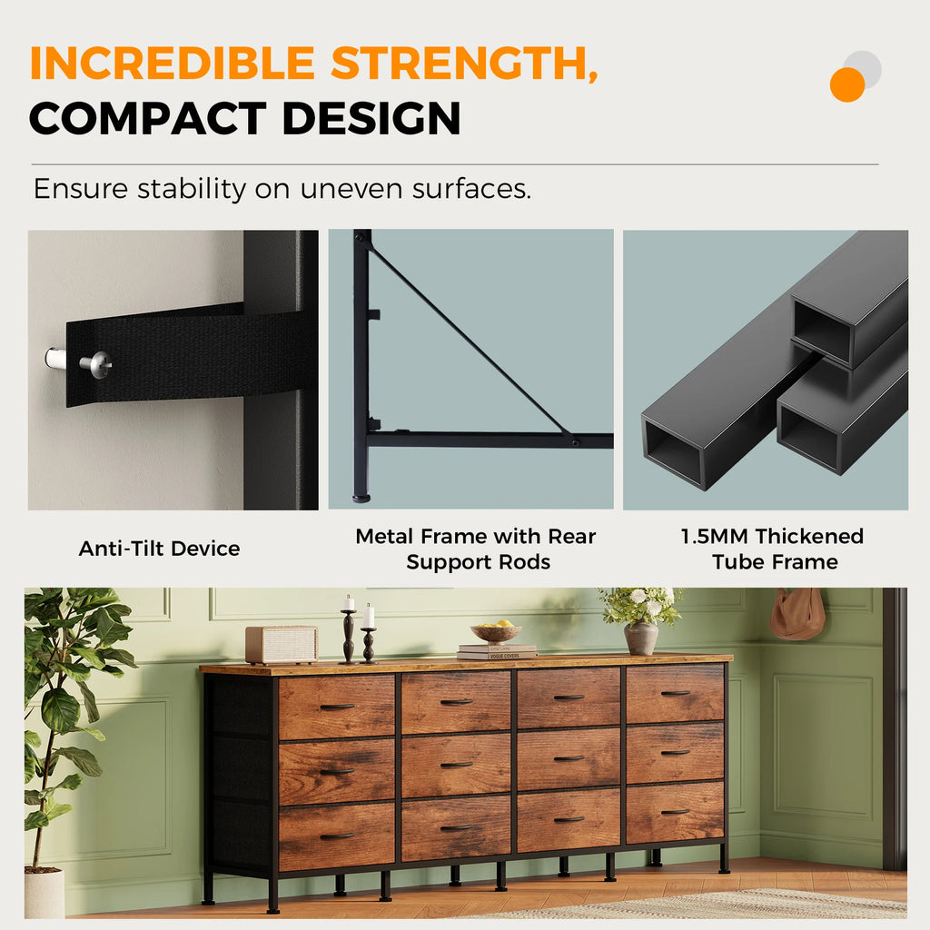JHK 12-Drawer Fabric TV Stand — Fits Up to 80" TVs, 110 lb Top, Entertainment Center & Dresser