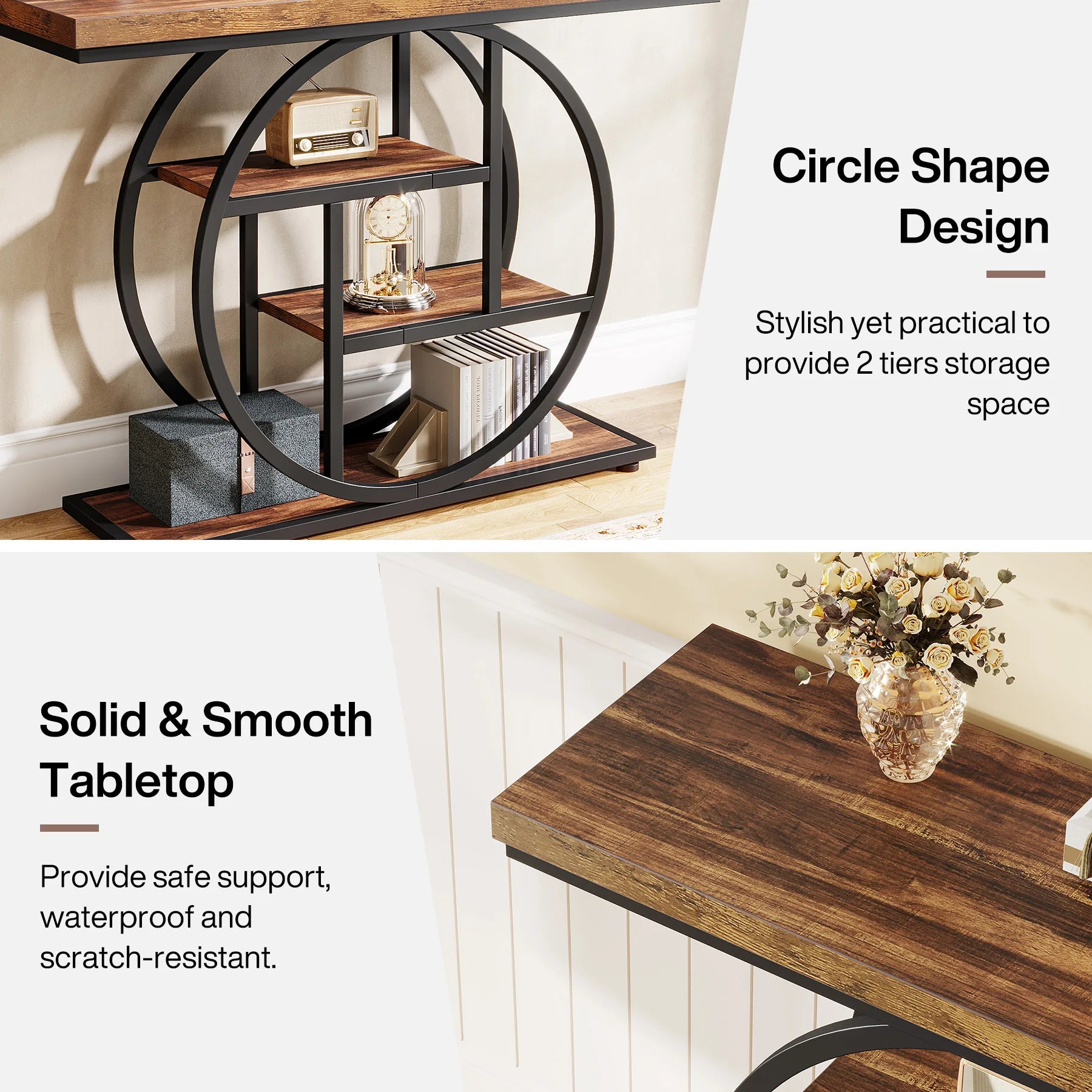 41.3" Industrial Console Table — 4-Tier Entryway Sofa Table for Hallway, Living Room & Foyer
