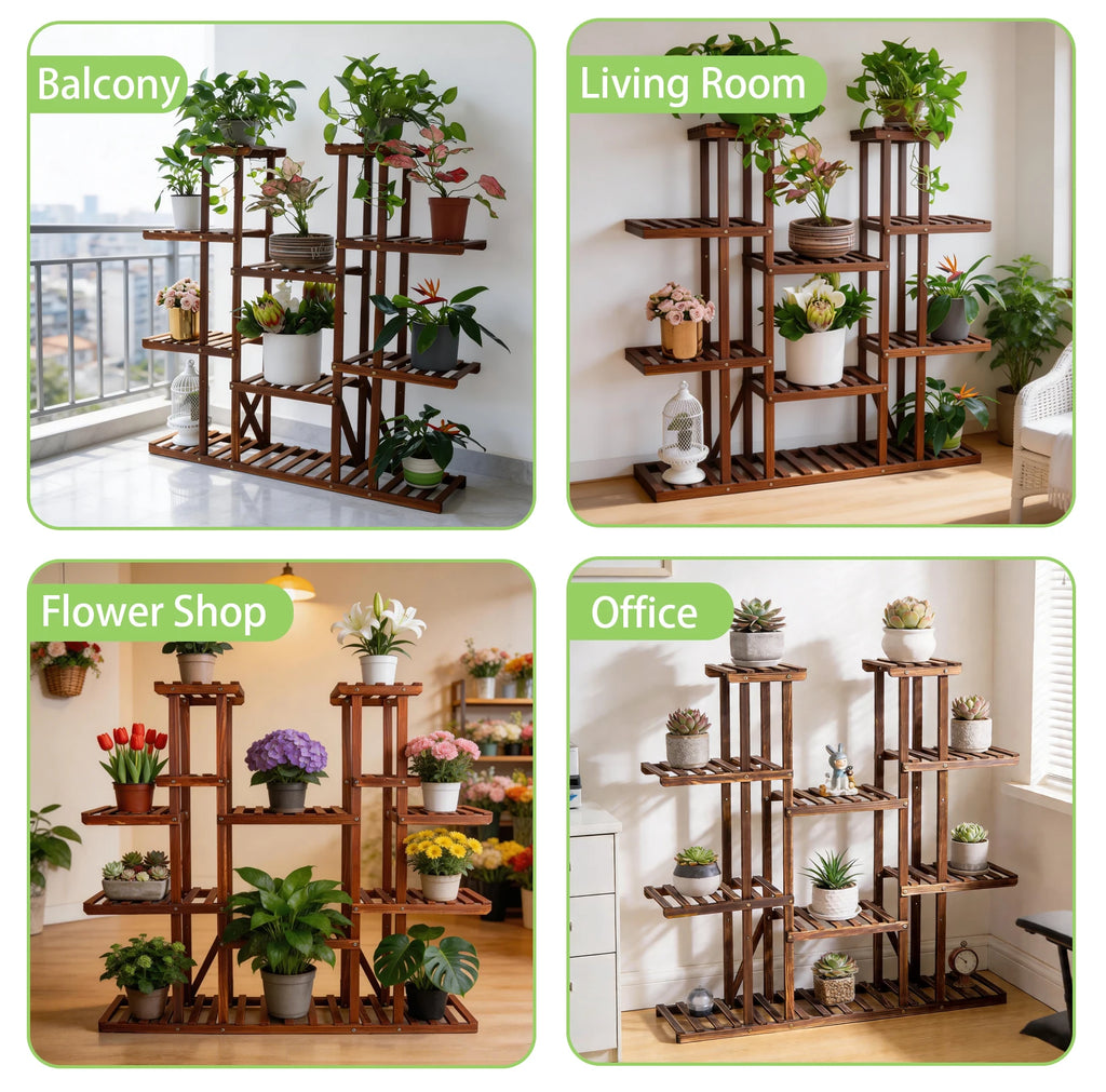 Multi-Tier Wooden Plant Stand — Indoor & Outdoor Flower Pot Display Shelf