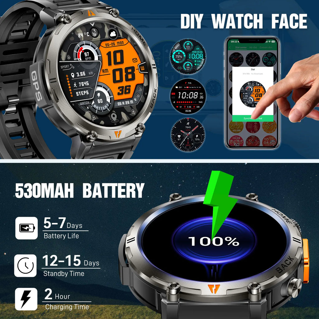 EIGIIS KE3 Smart Watch — Bluetooth Calls, LED Flashlight & Health Monitor