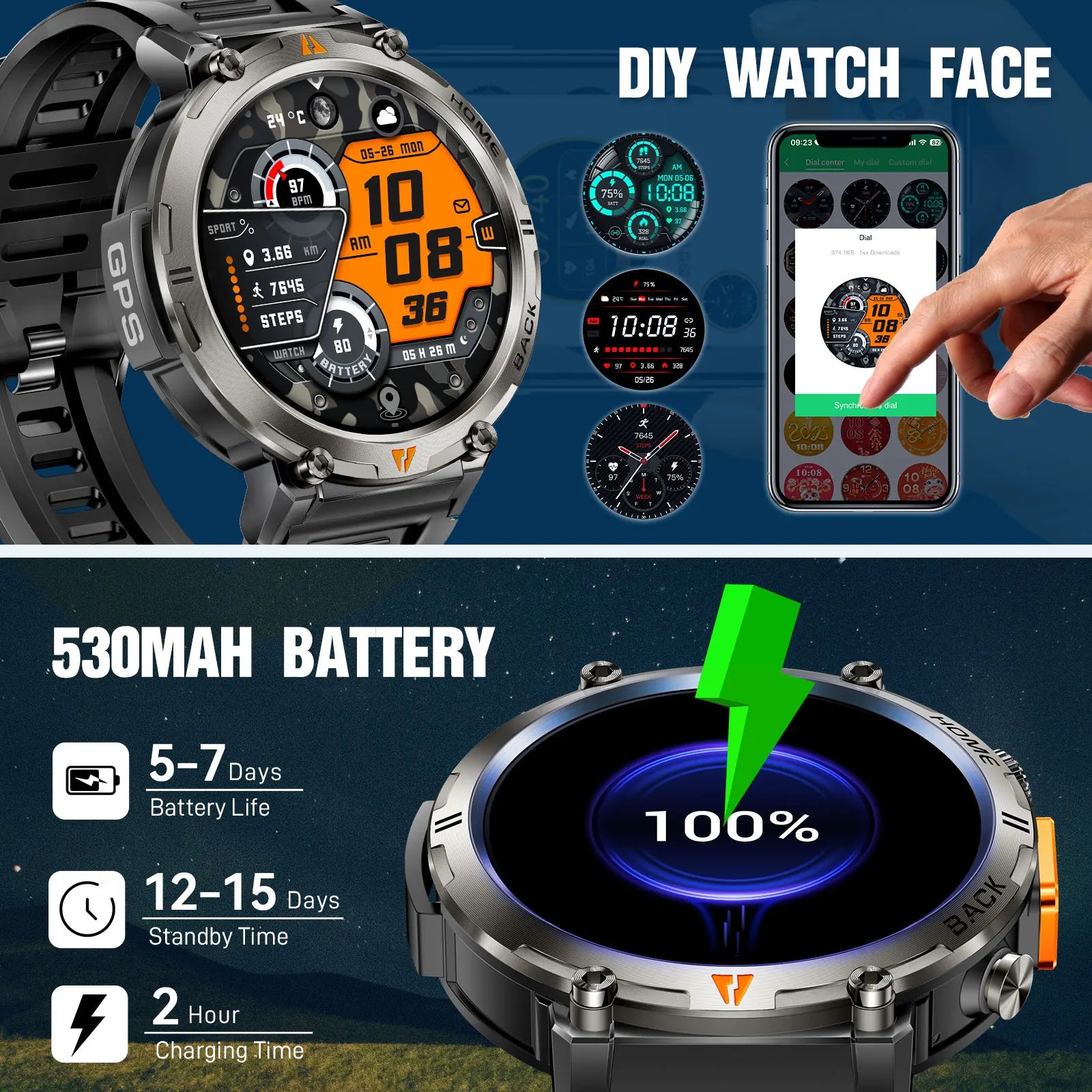 EIGIIS KE3 Smart Watch — Bluetooth Calls, LED Flashlight & Health Monitor