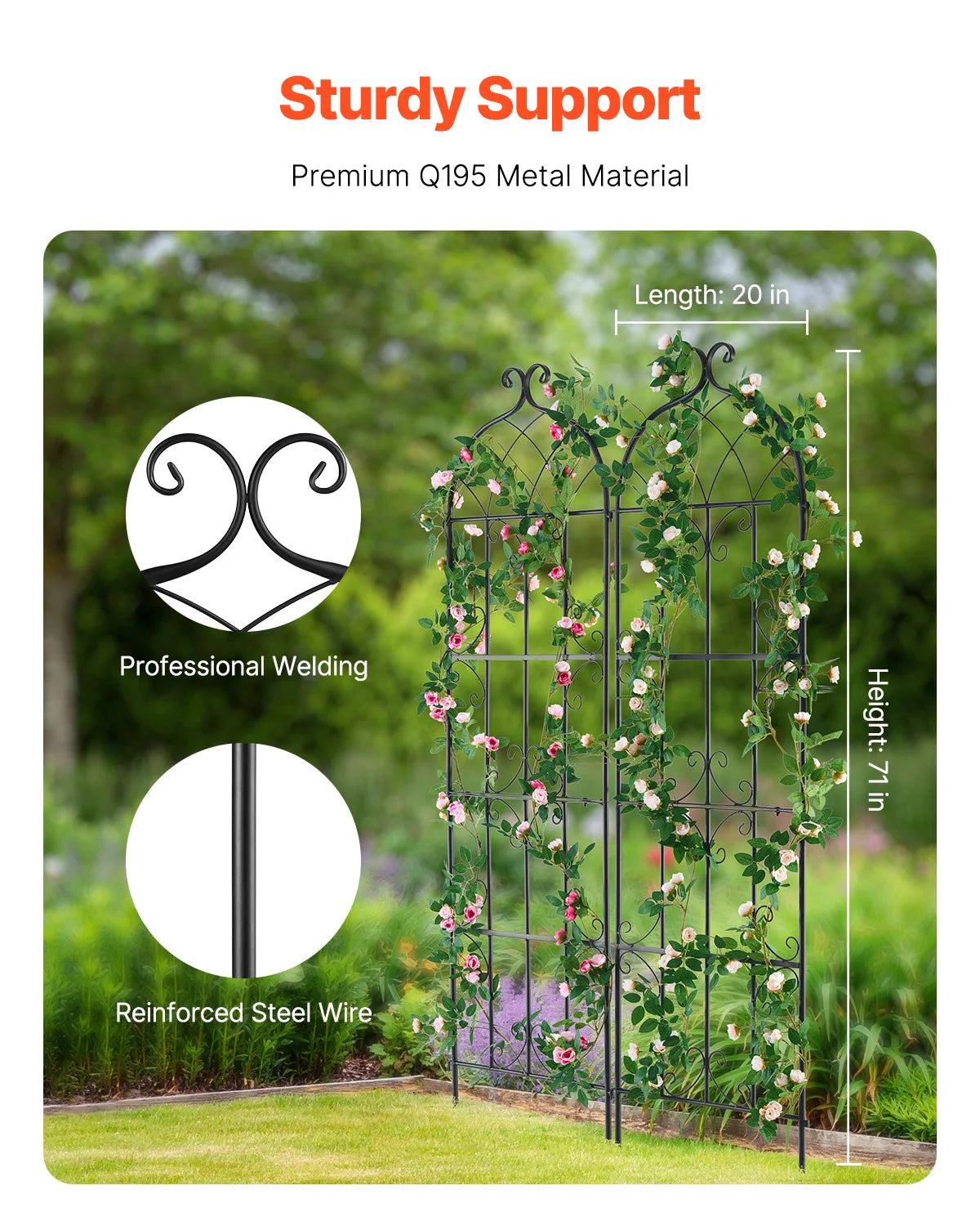 SucceBuy Garden Trellis for Climbing Plants – 2 Pack, 71x20" Rustproof Metal Trellis for Roses, Clematis & Vegetables