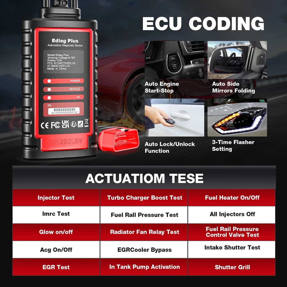 KINGBOLEN Ediag Plus Thinkdiag 2 OBD2 Scanner Support CAN FD 16 Reset Bidirectional Control ECU Coding OBD2 Diagnostic Scanner