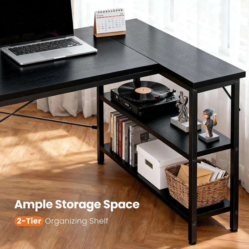 JHK 47" L-Shaped Corner Desk – Reversible Storage Shelves, X-Brace Steel Frame for Home Office & Gaming