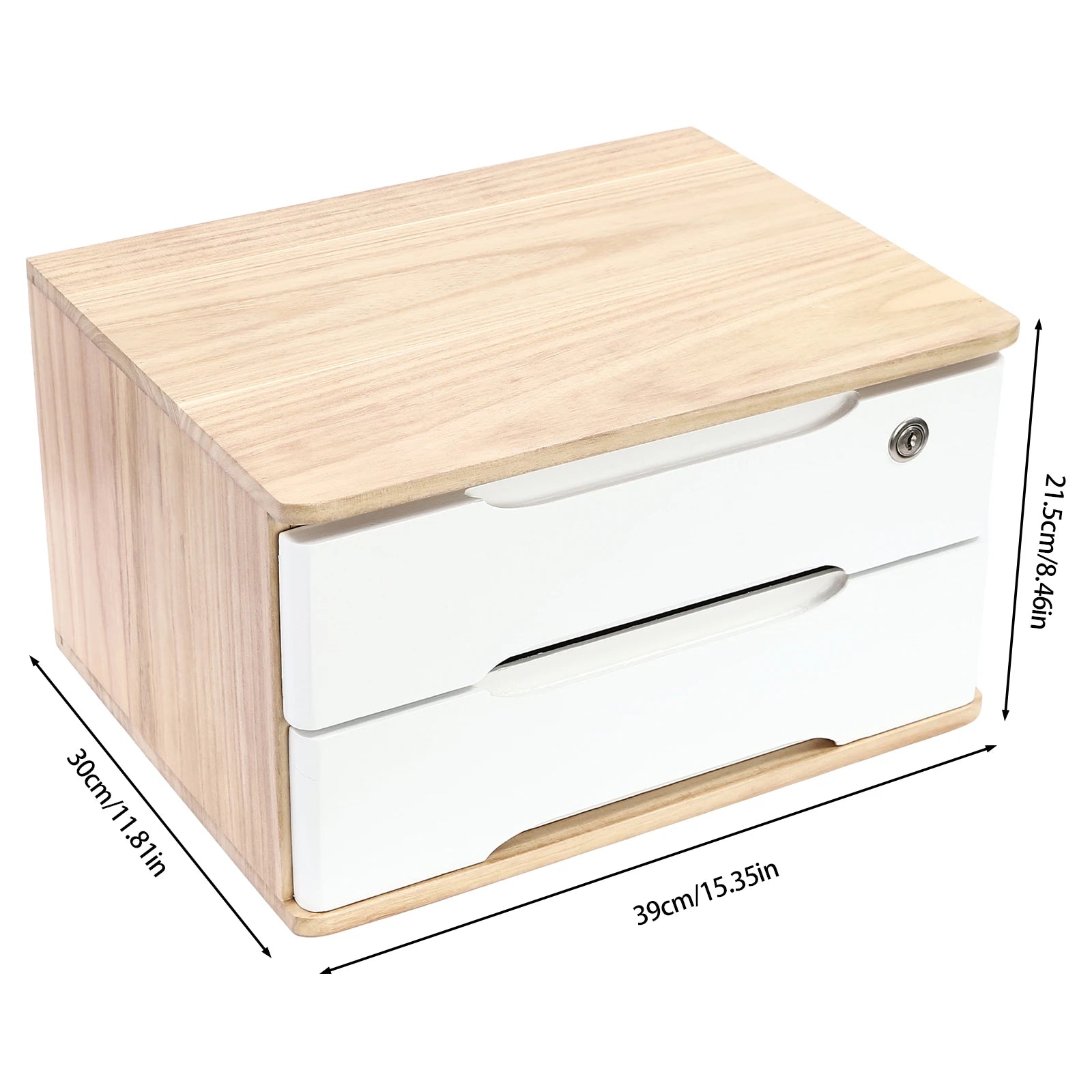 1/2/3 Tier Desktop Storage Box, Wooden Drawer Organizer with Lockable Drawers, No Assembly Required