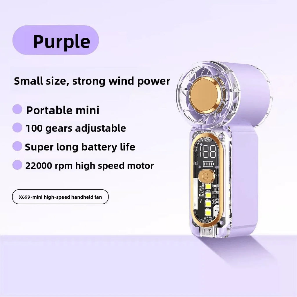 Mini Handheld Fan With Night Light, Dual Function Fan + Ambient Light, 100-Level Adjustment, 40,000 RPM, LED Display, X699 Mini Handheld Fan, Pocket Mini Fan, USB Rechargeable, Continuous Operation, Turbo Fan, Suitable For Ou