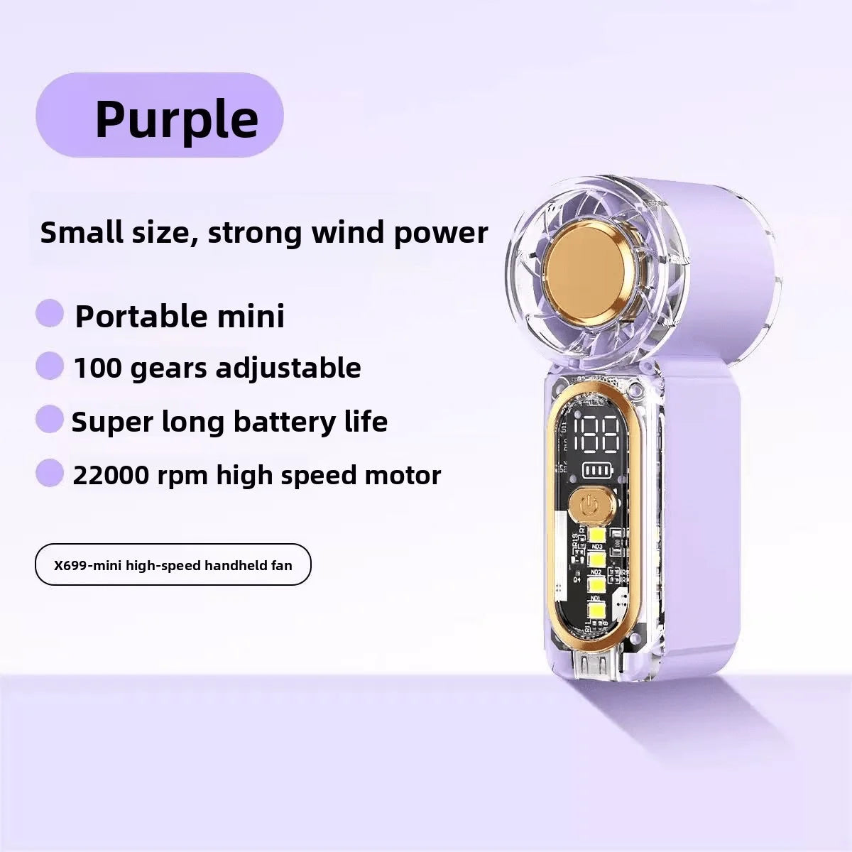 Mini Handheld Fan With Night Light, Dual Function Fan + Ambient Light, 100-Level Adjustment, 40,000 RPM, LED Display, X699 Mini Handheld Fan, Pocket Mini Fan, USB Rechargeable, Continuous Operation, Turbo Fan, Suitable For Ou