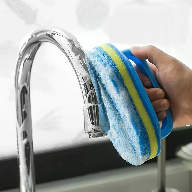 Handled Double-Layer Sponge Cleaning Brush | Tile, Kitchen & Bathroom Scrubber