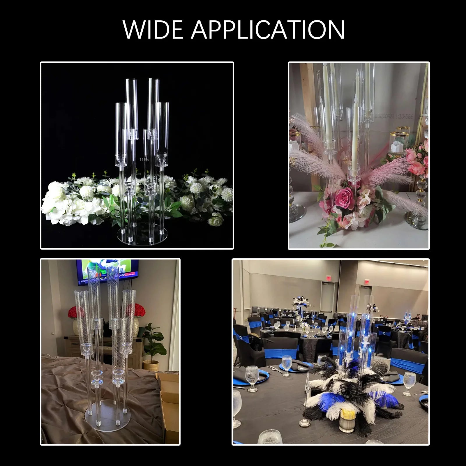10Pcs Clear 6 Arm Candelabra Taper Candle Holder For Wedding Party Dining Table Banquet Event Decor