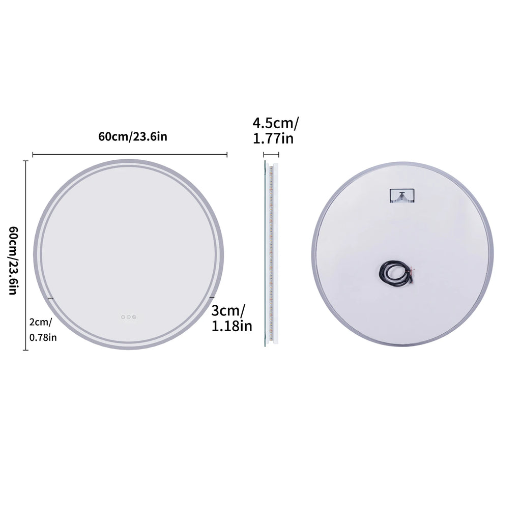 80cm Round LED Bathroom Mirror — Touch Dimmer, Anti-Fog, 3 Color Temperatures, IP44