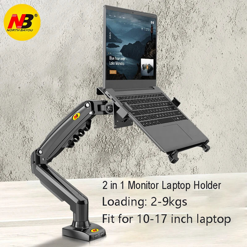 Hyvarwey 2-in-1 Monitor & Laptop Desk Mount – Gas Spring Arm for 17–30" Screens & 10–17" Laptops