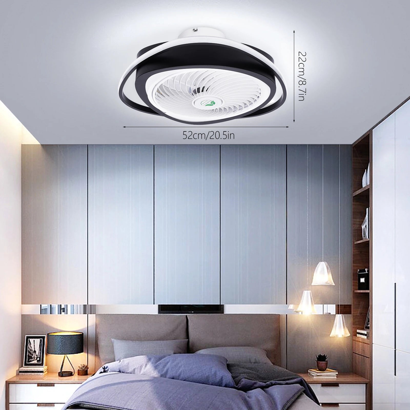 20" LED Ceiling Fan with Light — Remote Control, Dimmable, 3 Speeds, Invisible Blade, Low Profile