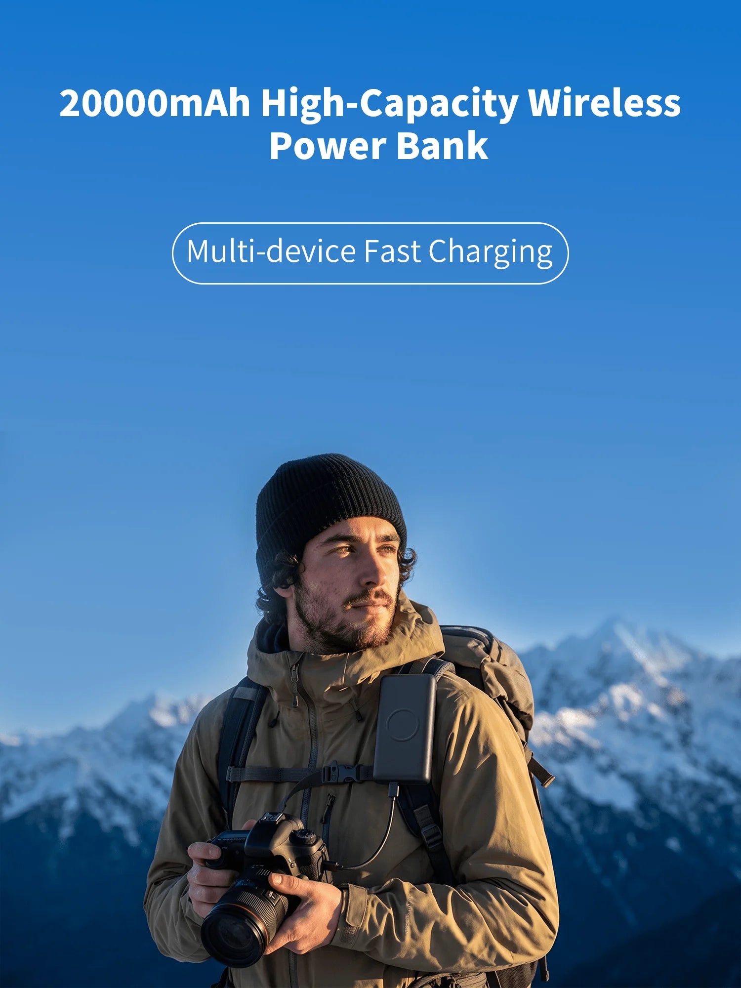 20000mAh Wireless Power Bank 22.5W PD Fast Charging 15W Wireless Charger USB C 5 Ports Portable Charger External Battery Pack for iPhone 16 15 14 Pro Max Samsung Galaxy S25 S24 Ultra iPad Tablet