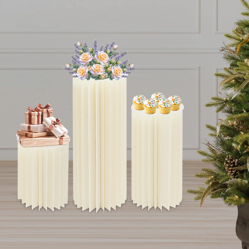 3PCS Foldable Cardboard Centerpiece Display Foldable Paper Columns Cylinder Cardboard Flowers Stand for Wedding Party Garden