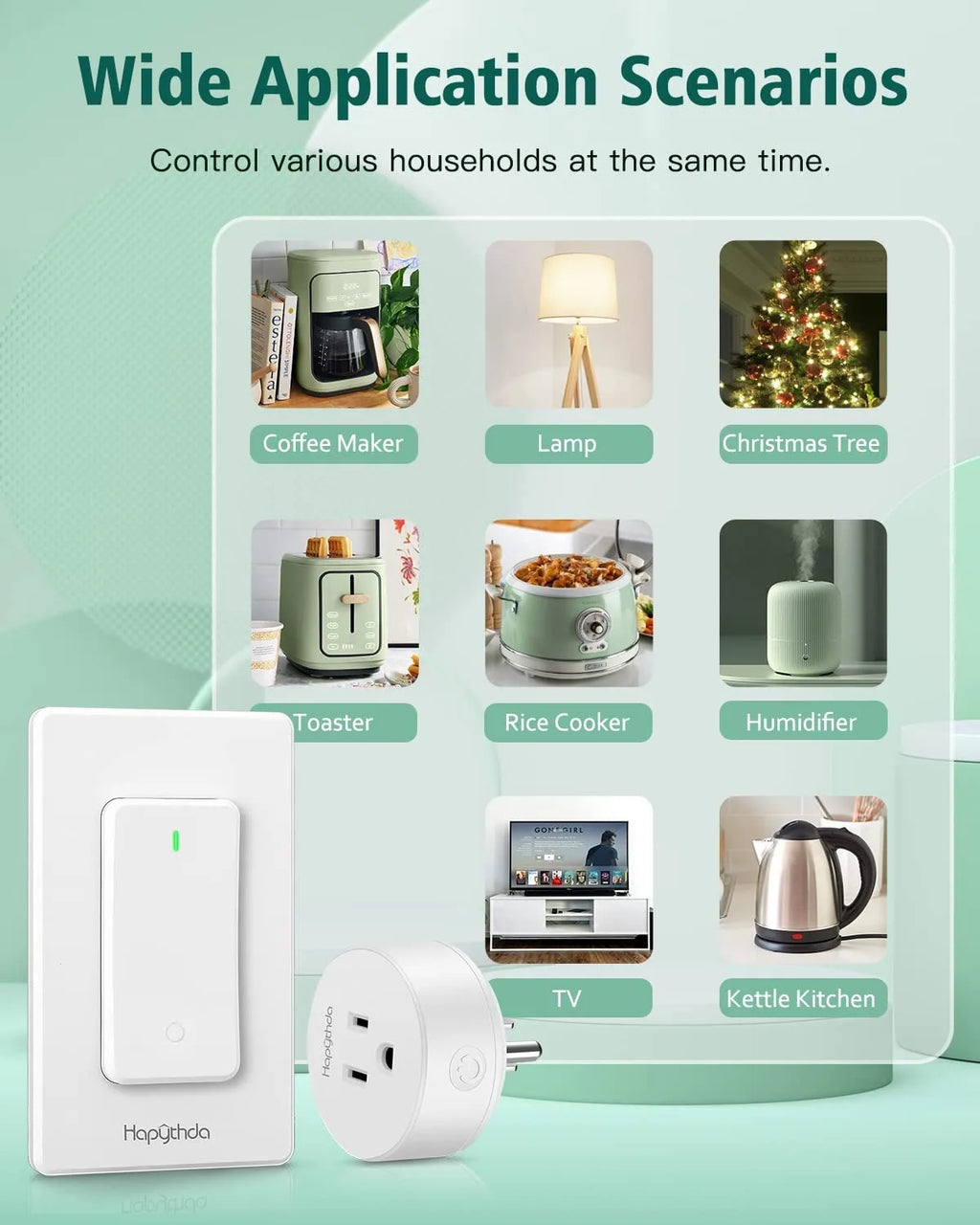 Wireless Wall Switch 300ft RF Range 15A 1500W Remote Control Outlet Switch for Household Appliances