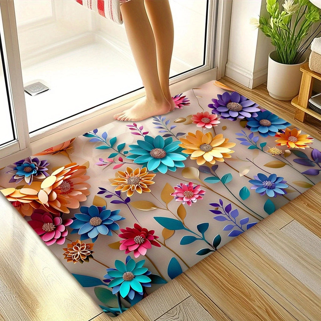 Floral Print Bathroom Mat - Anti-Slip, Super Absorbent & Quick-Dry Shower Floor Mat