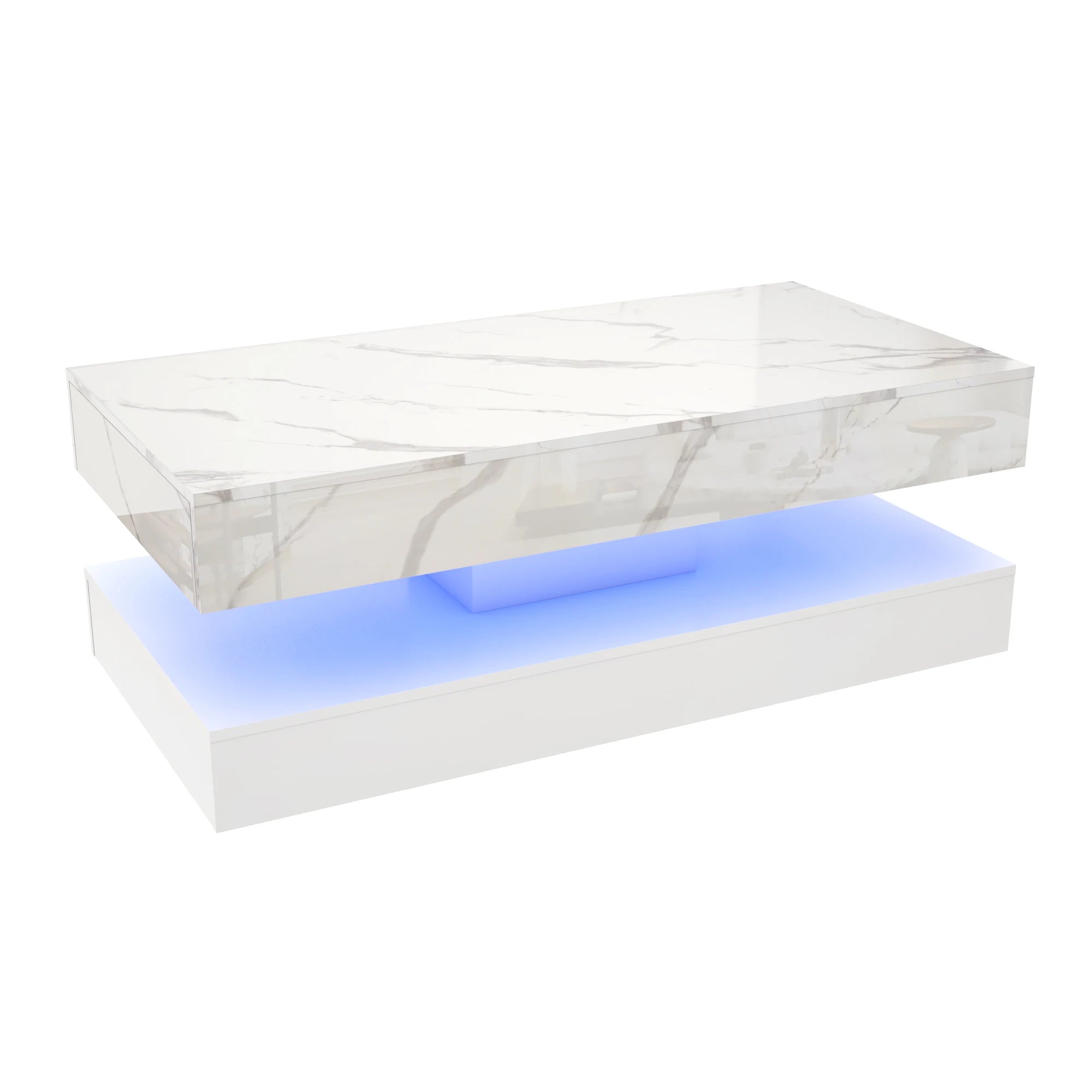 LED Coffee Table with 2 Storage Drawers — 20-Color RGB, Double-Layer, High Gloss Black