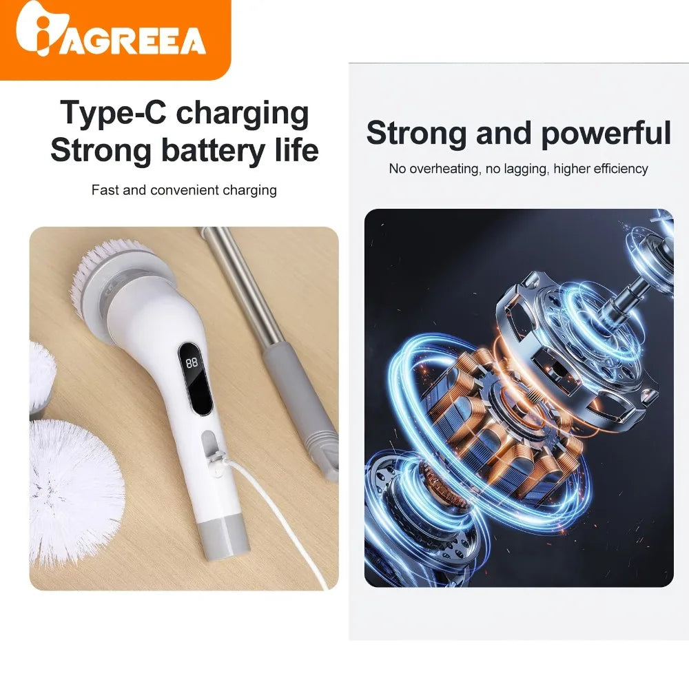 AEHOME 9-in-1 Electric Spin Scrubber – Cordless Rechargeable Cleaning Brush with 9 Heads for Bathroom, Kitchen & Tile