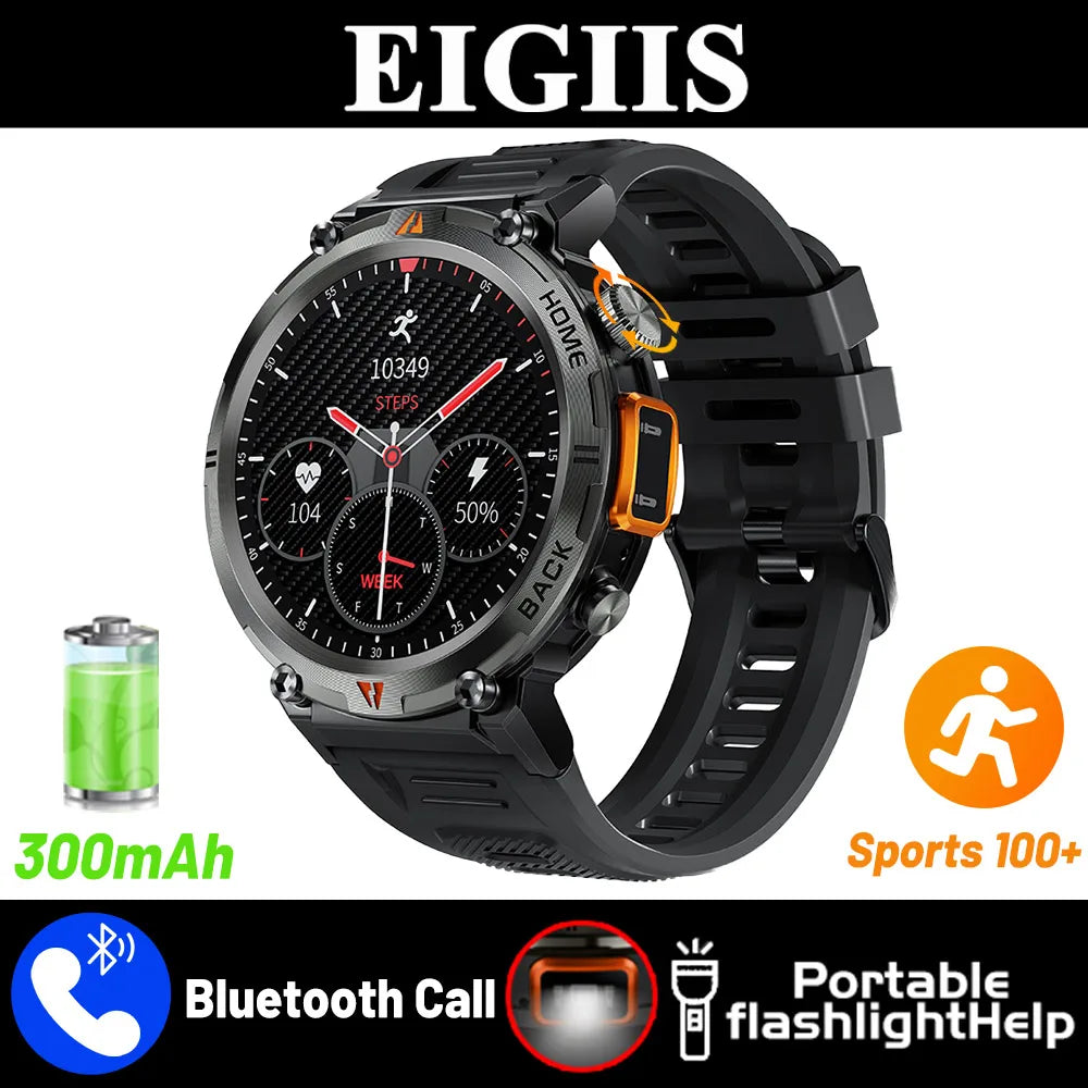 EIGIIS KE3 Smart Watch — Bluetooth Calls, LED Flashlight & Health Monitor