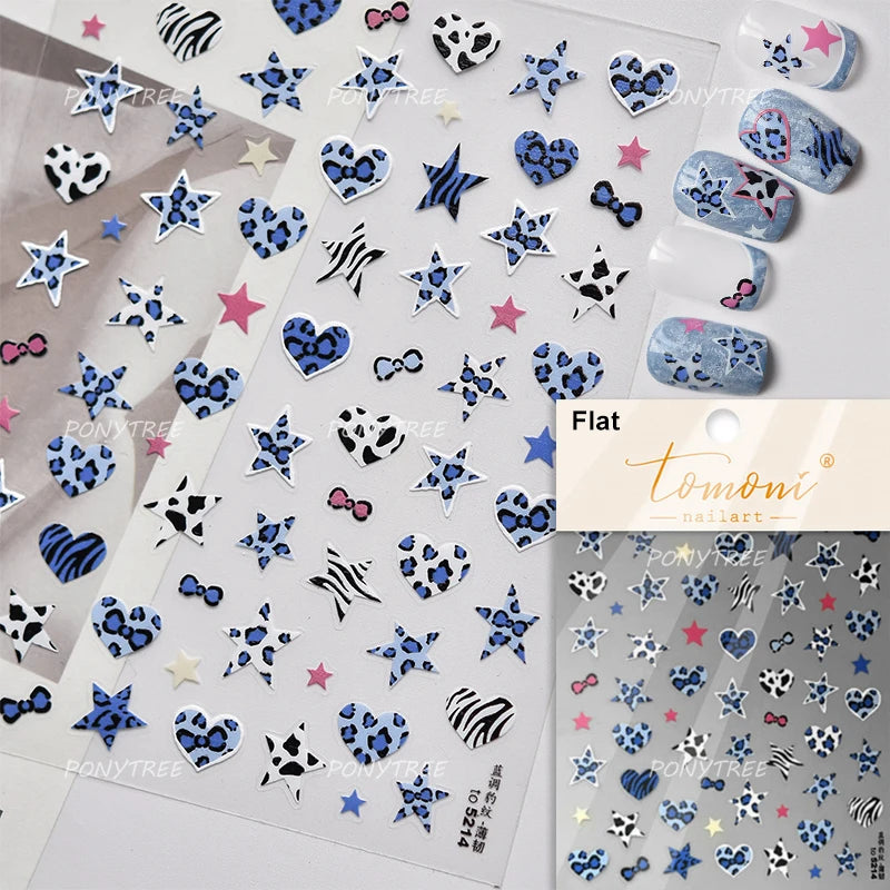 Retro Animal Print Nail Art Stickers – Gold Stars, Leopard, Zebra & Cow Print Manicure Decals