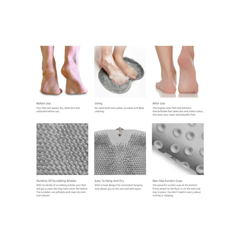 Shower Foot Scrubber & Back Washer Mat - Wall-Mounted Exfoliating Bath Pad with Suction Cups