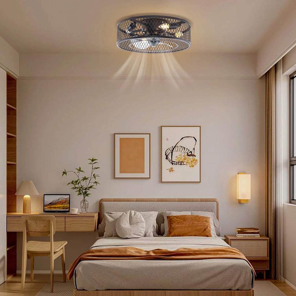 18" Ceiling Fan with Light — Black, Remote Control, 4 × E26/E27, 3-Speed, 1/2/4/8h Timer, Indoor
