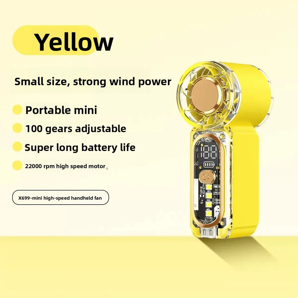 Mini Handheld Fan With Night Light, Dual Function Fan + Ambient Light, 100-Level Adjustment, 40,000 RPM, LED Display, X699 Mini Handheld Fan, Pocket Mini Fan, USB Rechargeable, Continuous Operation, Turbo Fan, Suitable For Ou