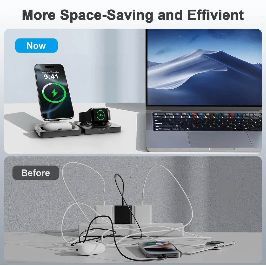 3-in-1 Magnetic Wireless Charging Station | MagSafe Fast Charger for iPhone, Apple Watch & AirPods