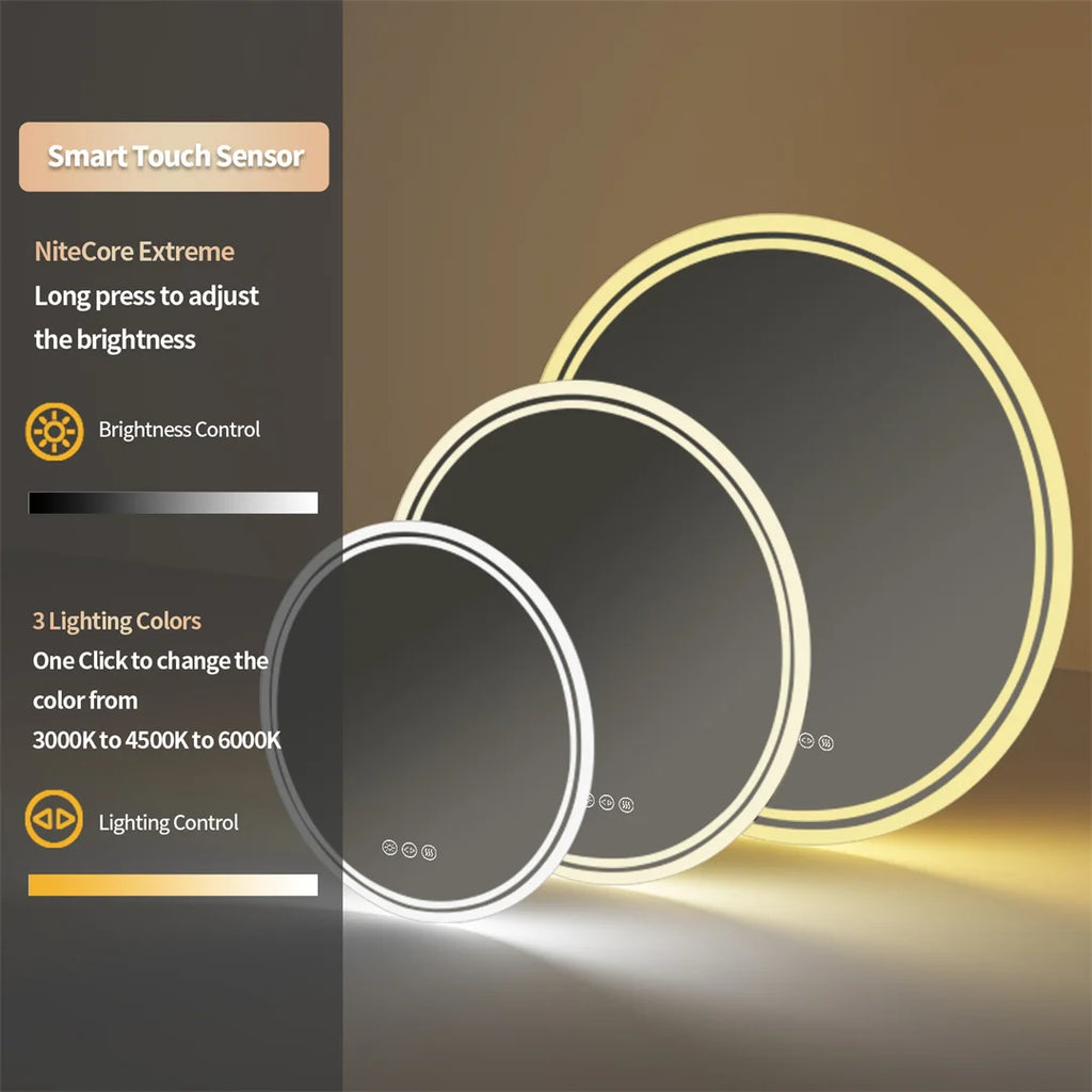 80cm Round LED Bathroom Mirror — Touch Dimmer, Anti-Fog, 3 Color Temperatures, IP44