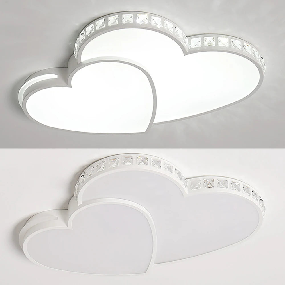Heart-Shaped Crystal LED Ceiling Light — 24W Flush Mount, 20.5" × 15.7", Kids’ Room & Bedroom Lamp