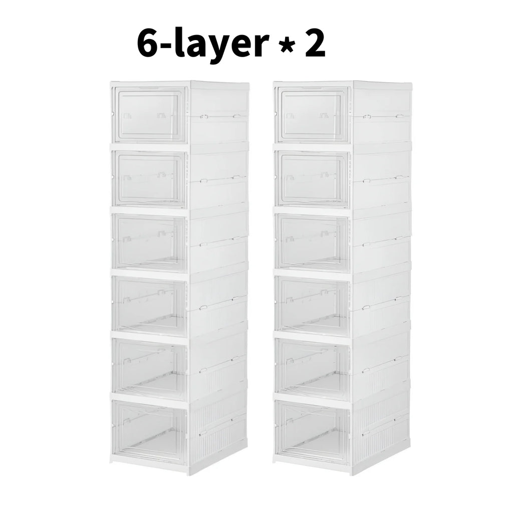 Foldable Clear Shoe Storage Box – Stackable 1–6 Layer Dustproof Organiser for Closet, Dorm & Apartment