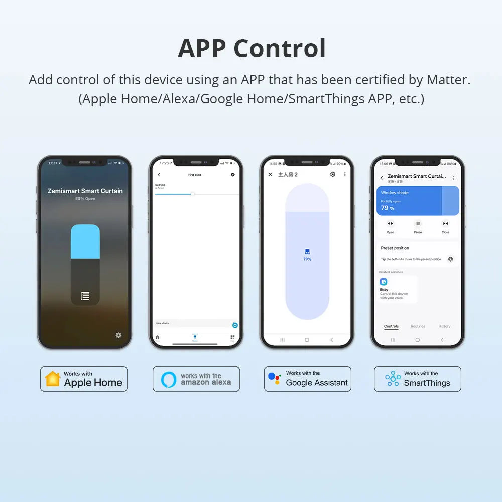 Zemismart Smart Electric Curtain Track — Matter over WiFi, Works with HomeKit, Alexa, Google Home & SmartThings