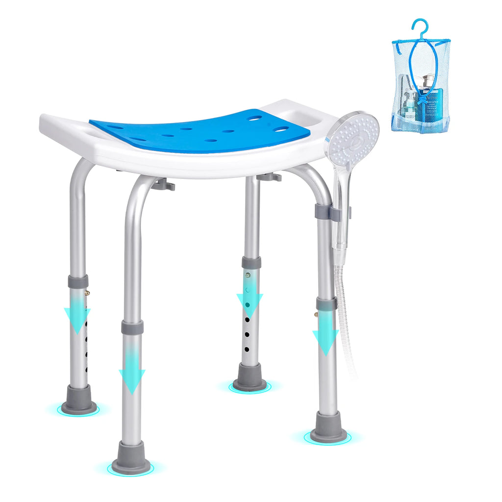 Adjustable Shower Chair with Built-In Handles — 350 lb Capacity, Non-Slip, Tool-Free Assembly