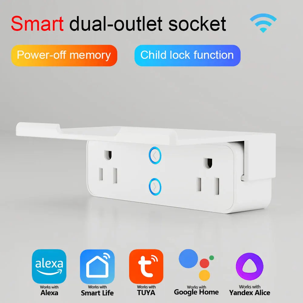 WiFi Smart US Plug Dual Outlets, Voice Control Works with Alexa Google Home