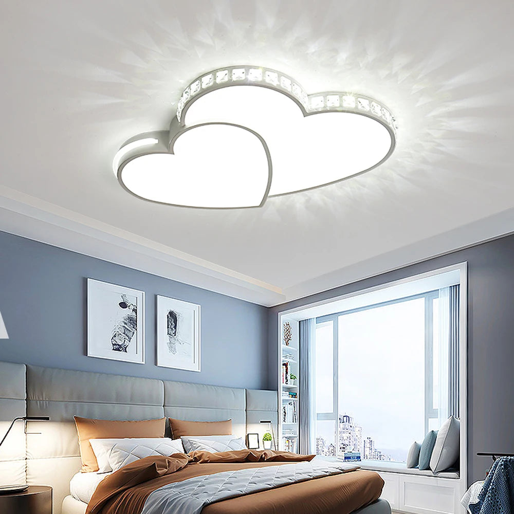 Heart-Shaped Crystal LED Ceiling Light — 24W Flush Mount, 20.5" × 15.7", Kids’ Room & Bedroom Lamp