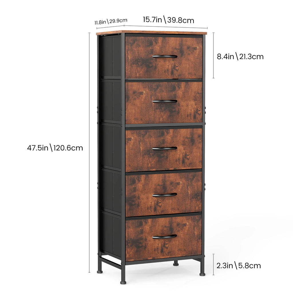 JHK 5-Drawer Fabric Dresser — 48" Tall Chest of Drawers for Bedroom, Closet & Living Room
