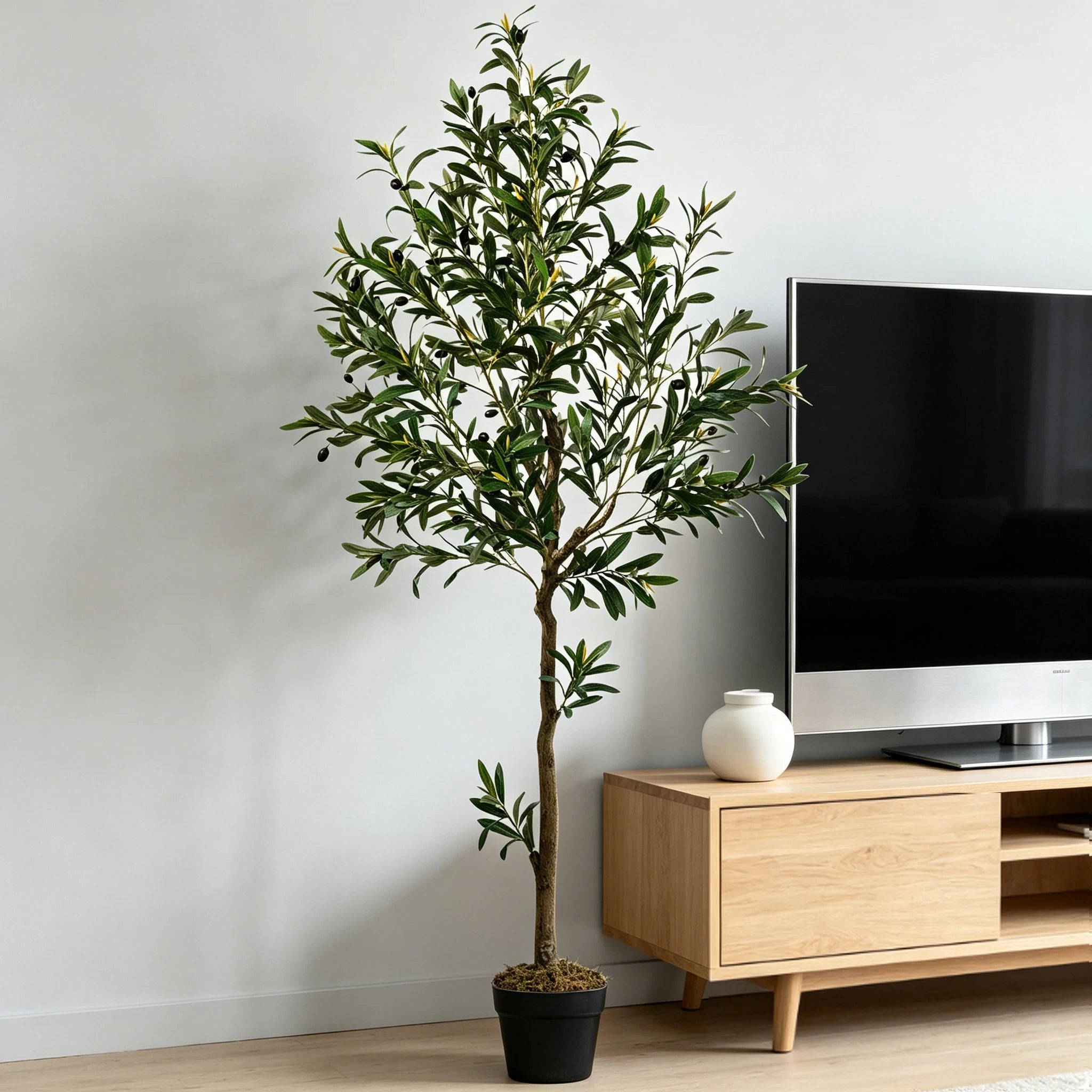 5/6/7/8 Olive Trees Artificial Indoor Faux Olive Tree with Black Pot Artificial Plants with Natural Wood Trunk and Lifelike Fruits for Home Office Decor