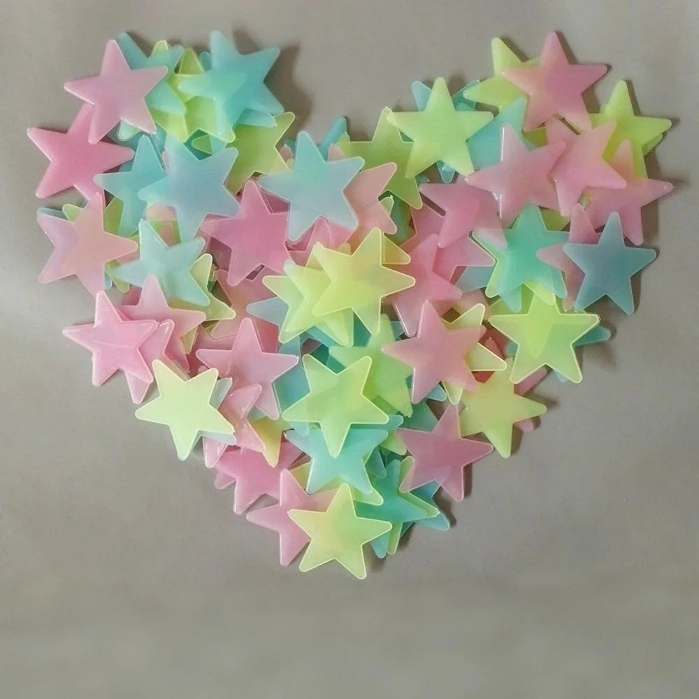 100 Pcs Colorful Glow in The Dark Star Stickers - Luminous Fluorescent Noctilucent Plastic Decals for Bedroom Ceiling & Wall Decor Home Art Murals