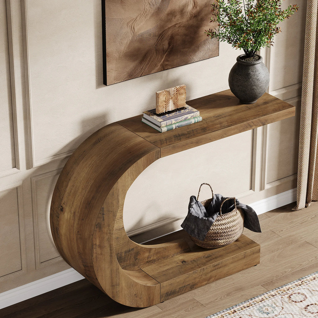 Tribesigns 43" C-Shaped Console Table — Mid-Century Entryway & Hallway Accent Table, Engineered Wood