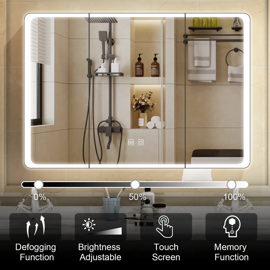 Large LED Medicine Cabinet with Mirror — 2-Door Wall Mount, 5-Compartment Storage, Defogging