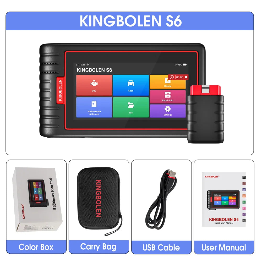 Kingbolen S6 OBD2 Scanner Bluetooth All System lifetime Free Update CAN FD Diagnostic Tool 28+ Resets SAS/BMS/TPMS Scan Tool