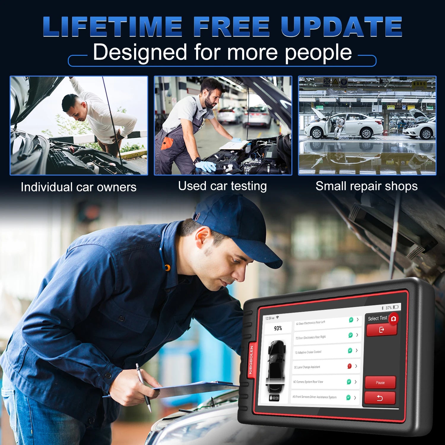 Kingbolen S6 OBD2 Scanner Bluetooth All System lifetime Free Update CAN FD Diagnostic Tool 28+ Resets SAS/BMS/TPMS Scan Tool