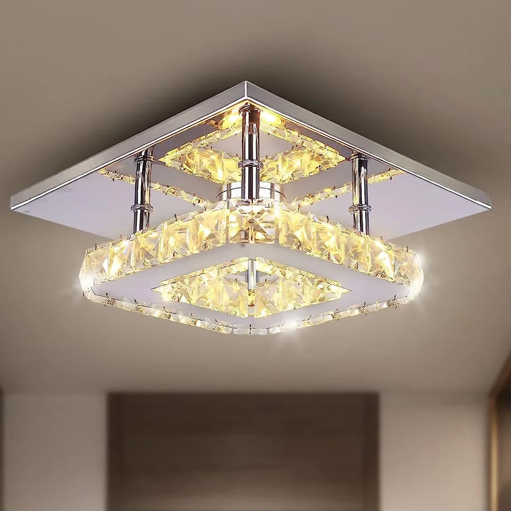 LED Crystal Chandelier — Semi Flush Mount Ceiling Light, Warm White, 8×5", UL Listed, Bulb Included